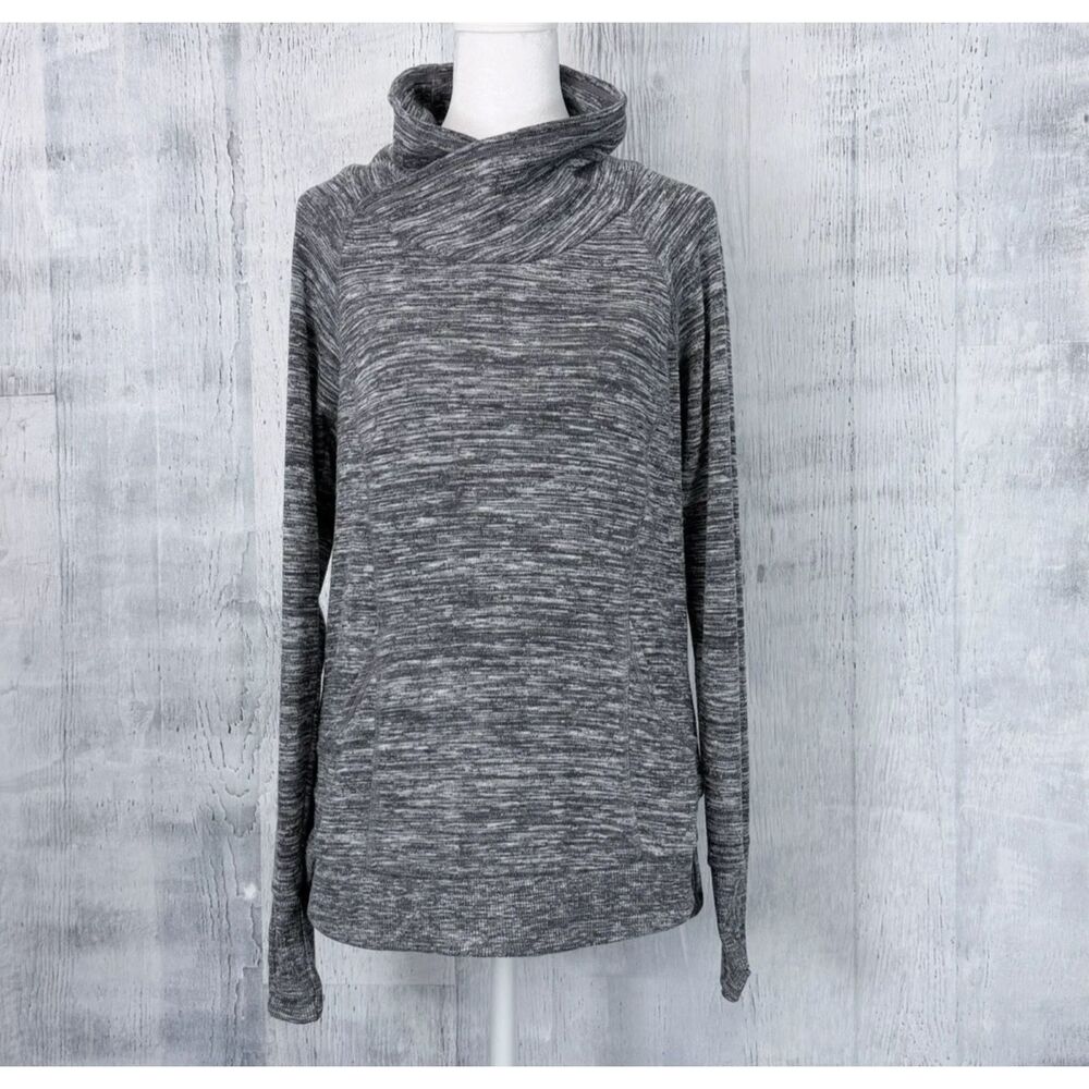 Athleta Stowe Sweatshirt Women S Heather Gray Crossover Funnel Neck Pocket